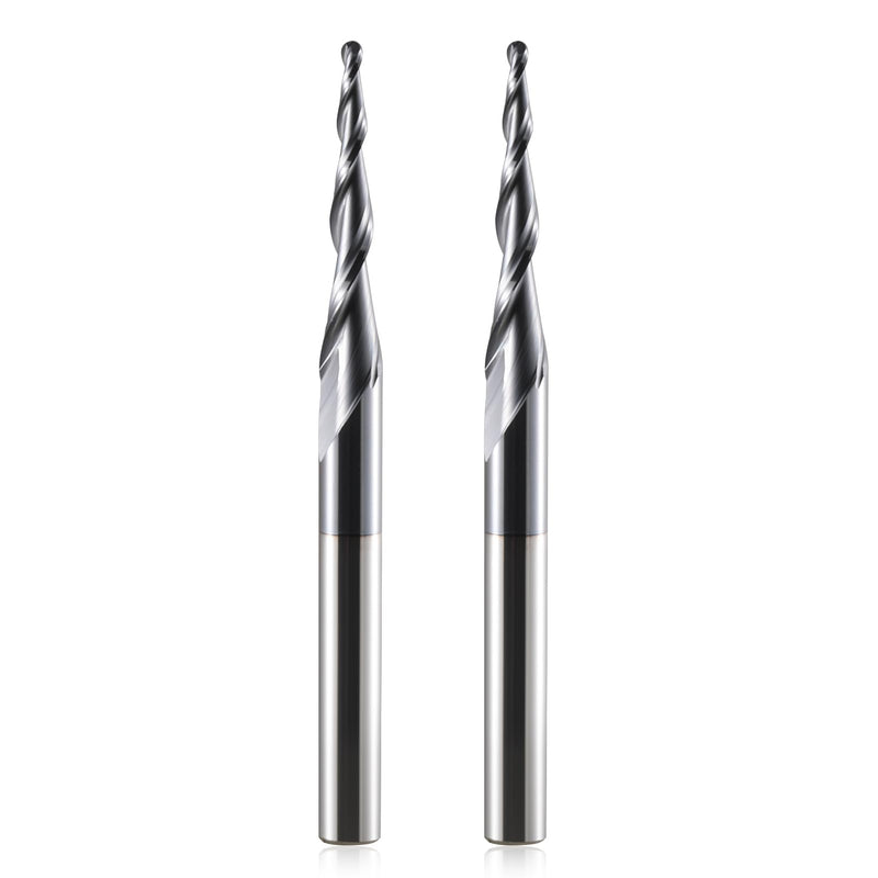 Ball End Mill, Conical CNC Milling Cutter, Set of 2, R1.0 Spiral Groove Cutter Bit, 6 mm Shank, 2 Flutes End Mill, HRC55, 1.0 mm Radius CNC Carving Bits with AlTiN Coating for 2D/3D Engraving