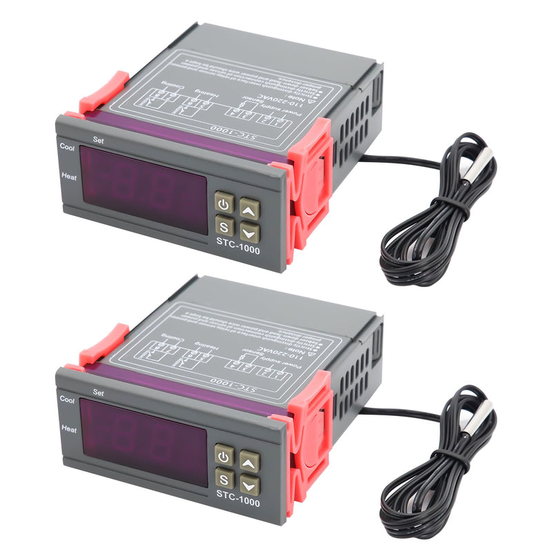 2 PCS 110V-220V Thermostat Fahrenheit/Celsius Digital Temperature Controller Thermostat Heating/Cooling Mode Electronic Digital Display Microcomputer Temperature Controller (with Probe)