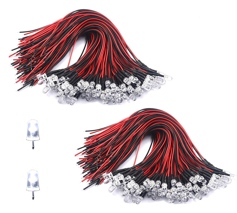 HUAZIZ Pack of 100 Pre-Wired LED, Diode Light, 12 V Pre-Wired Light, Warm White, LEDs 3 mm Warm White with Cable, 20 cm, 12 V