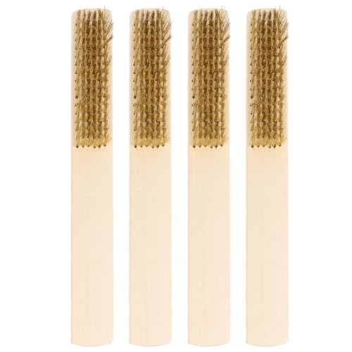4-Piece Copper Wire Brush with Wooden Handle, Efficient Cleaning Brush for Files and Rust Removal for Wood, Metalworking, Hand Tools for Precise Cleaning
