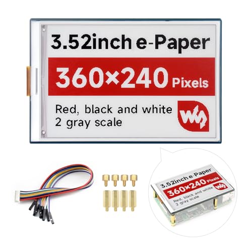 Waveshare 3.52 inch e-Paper Display (B), e-Ink Display, 360 x 240, Red/Black/White, Compatible with Raspberry Pi 5/4B/3B/Zero/Zero W/Zero 2W/Pico/Pico, Support Jetson Nano/TX2/Xavier N/Orin and RDK X3