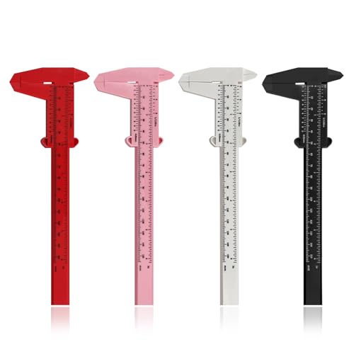 Set of 4 Digital Callipers, 150 mm Precision Calliper, Digital 0.01 mm, Plastic Caliper, Analogue Accuracy Thrust Gauge, Small for Household, Office, Students, Buttons, Jewelery Measurement