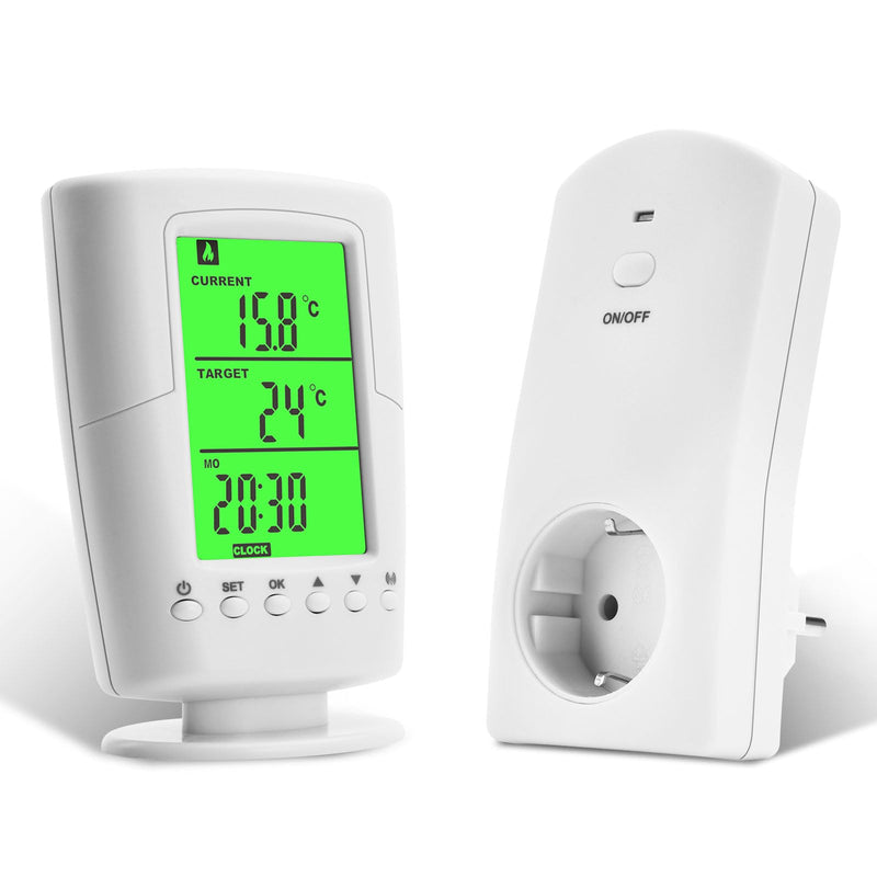diymore Wireless Thermostat Socket, Infrared Heating Thermostat with Heating and Cooling Mode, Socket Thermostat 230 V with Temperature Sensor, LCD Display with Backlight