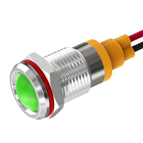 Metal Indicator Lights 10mm Green 9-24V Waterproof Signal Lamp LED Indicator Light for Choice | 9-24V Waterproof LED Control Lights Signal Lamp Energy Saving Indicator Multiple Colors and Sizes 6-25mm Available 10MM AC/DC 9-24