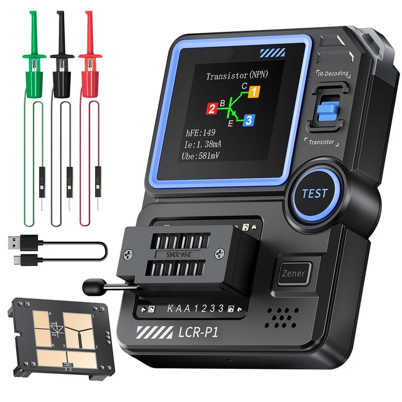 DollaTek Transistor Tester, Mosfet Transistor Capacitor Tester, Multifunction SMD Tester for Electronic Components, Diode, Triode, ESR, NPN, PNP, MOSFET Tester, LCR Meter, Burn Protection