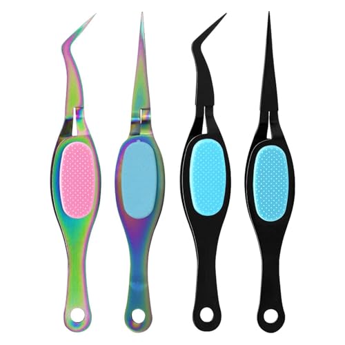 Set of 4 Tweezers Tools, Curved Tweezers, Stainless Steel Tweezers, Multifunctional Tweezers, Suitable for Beauty, Manicure, Jewelery Making