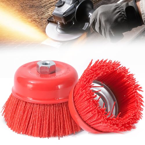 Pack of 2 Nylon Cup Brush, Nylon Brush, 75 mm Wire Brush, Drill Brush, Angle Grinder, Cup Brushes, Internal Thread M14 for Removing Rust, Corrosion, Metal Polishing Cleaning