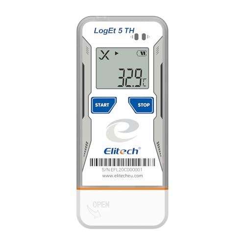 Elitech LogEt5TH USB Temperature and Humidity Data Logger, -30°C to 70°C, 32000 Memory Points, Auto PDF/CSV Reports, Compatible with Windows & MacOS, Reusable for Food Cold Chain Temperature -30 ~ 70 °C and humidity