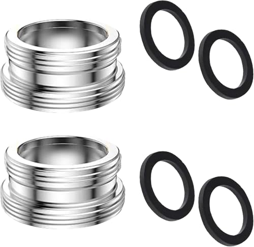 Pack of 2 Tap Adapters, M24 to M22 Male Thread Adapter Tap Silver, Metal Tap Adapter with Black Rubber Ring, for Kitchen Taps, Water Saving, Water Filter, Hoses