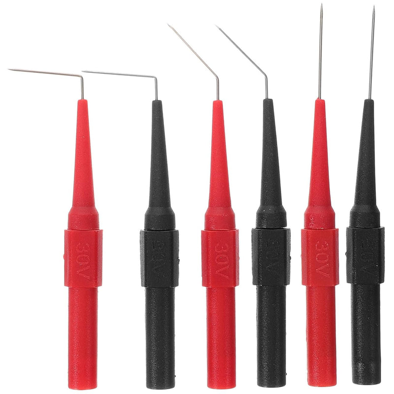 iplusmile 6-Piece Multimeter Test Probes Set: 0.7 mm Copper Test Probes Straight and Angled - For Precise Measurements of Voltage, Capacity, Car Cable Puncture, Red/Black