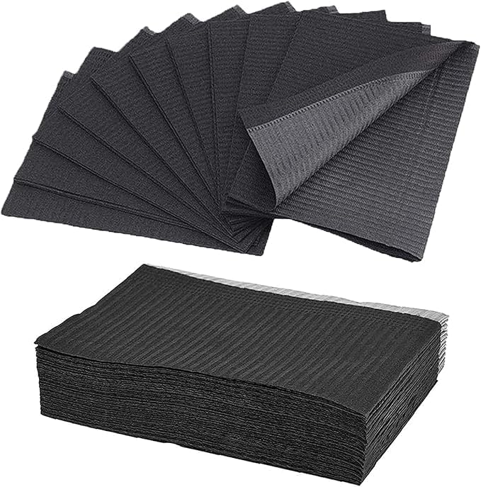 Black Dental Bibs, Pack of 125 Disposable Dental Bibs, 33 cm x 45 cm, Disposable Tattoo Bib, Sheet, 3 Layers, Waterproof Tattoo Mat, Tattoo Pads for Hospitals, Practices, Tattoo Studios