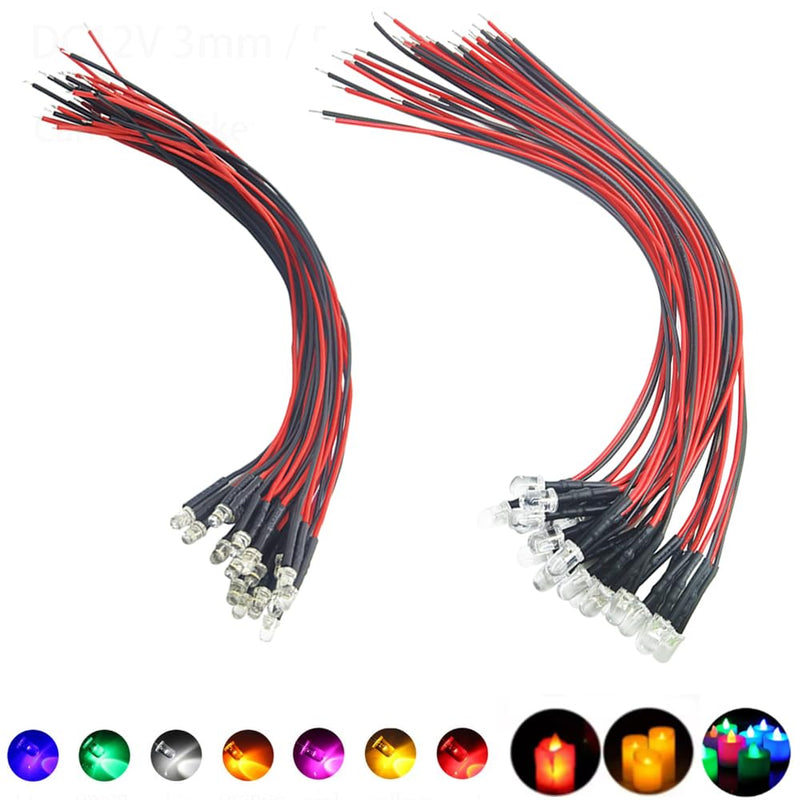 Pack of 35 (7 Colors x 5 Pieces) 5 mm Candle Flickering Lights LED Diodes Pre Wired 7.9 Inch DC 9-12 V Lights Assortment Emitting Bulb Lamp Set Variety Color Warm White Red Yellow Green Blue Orange 7 Colors Candle Flickering 5MM