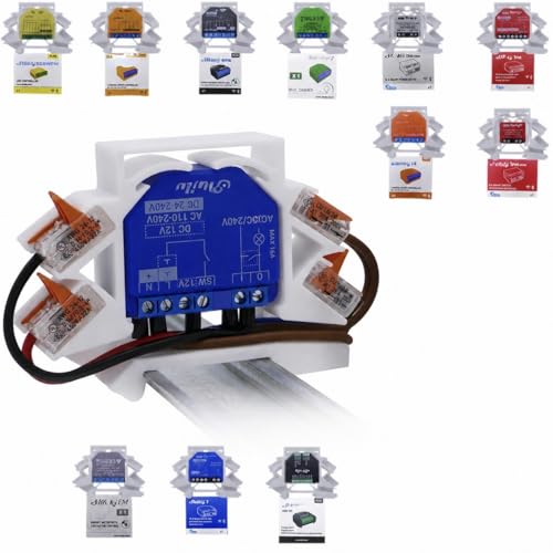 DIN Rail Holder Fits Shelly Relay 42 Models - Plus 1, 1PM, 2PM, Mini, Gen3, Gen4, i4 DC, Dimmer, RGBW2, Wave, EM, AddOn, DALI, Shutter - WAGO 221, PETG, 1 Piece Solo