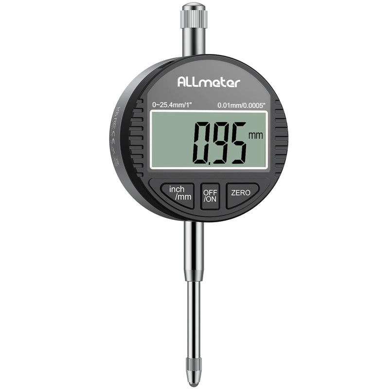 Digital Dial Indicator 0.01 mm / 0.0005 inch, Precise Dial Gauge Digital with LCD Display, Measuring Range 0-25.4 mm (1 inch), Switchable Between mm/Inch, Ideal for Mechanical Engineering, 3D Printer Dial Indicator, Black 25,4mm / 0,01mm