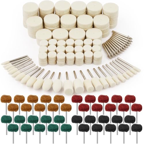 176 Pieces Wool Felt Polishing Discs Set, 5 Shapes, for Metal | Wollfilz Montierter Dorn Polierset mit 1/8" Polieraufsatz, Multifunktionale Polieraufsatz für Schmuck, Glas Polieren
