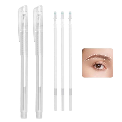 Pack of 2 Skin Markers, Surgical Skin Marker, Permanent Make Up Pen, Tattoo Piercing Positioning Pen, Eyebrow Pen, with 3 Refills, for Eyebrows, Lips, Body Art (White) White
