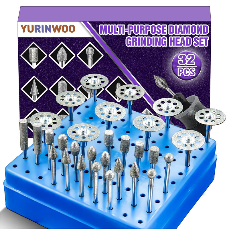 32-Piece Diamond Cutter Set 120 Grit Rotary Tool Accessories with Diamond Cutting Disc and 3 mm Shank Fit for Stone Glass Ceramic Carving, Grinding, Polishing, Engraving, Cutting 32PCS-120 Körnung