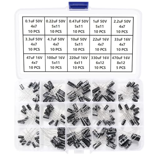 YIXISI 145 Pieces 15 Values Range 0.1uF to 470uF 16V 50V Electrolytic Capacitor Assortment Kit, Aluminum Electrolytic Capacitor, Elkos Capacitor for TV, LCD Monitor, Radio, Stereo 0.1-470uF - 15 values - 145 pieces