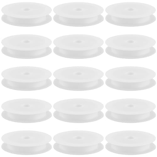 SUNNYCLUE Pack of 15 Plastic Bobbins Empty Yarn Spools White 69 cm Large Diameter Flat Cord Cord Rope Wire Crochet Yarn Lace Organiser Bobbins for Sewing Embroidery Weaving DIY Craft Accessories 69 x 14mm