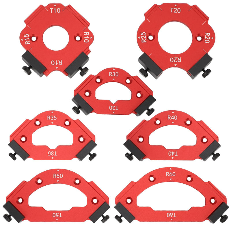 Milling Template Router, 7 Pieces Router Jig Radius Template for Woodworking R10 R15 R20 R25 R30 R35 R40 R50 R60 T10 T20 T30 T35 T40 T50 T60 Aluminum Alloy Corner Radius Template