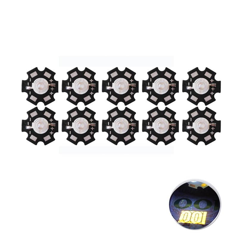 High Power LED Chip 3W UV 365-370nm DC 3.2V -3.8V SMD COB Light Emitter Components Diode 3W Bulb DIY Lighting (3W 365nm (with PCB)) Pack of 10 3w 365nm (With Pcb)