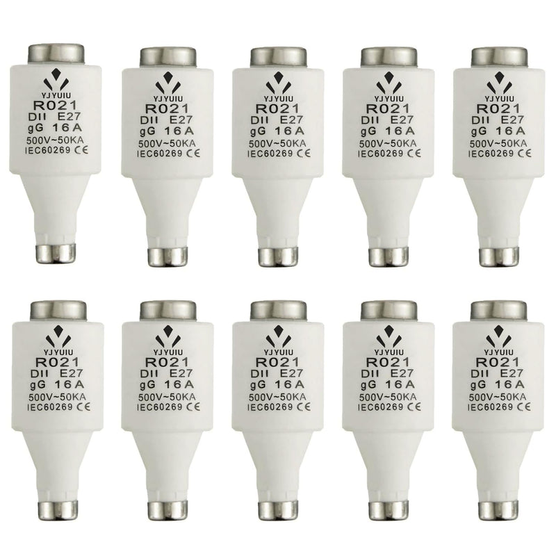 10 x R021 DII E27 Ceramic Fuse Inserts 16A 500V 50ka gG