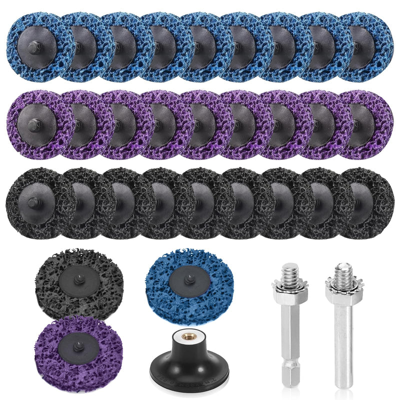 CSD Sanding Disc, Pack of 30, Coarse Cleaning Disc, 2 Inch Drill, Sanding Disc, Cleaning Disc Set with Two Pull Rods for Rust Removal or Polishing, 3 Colors