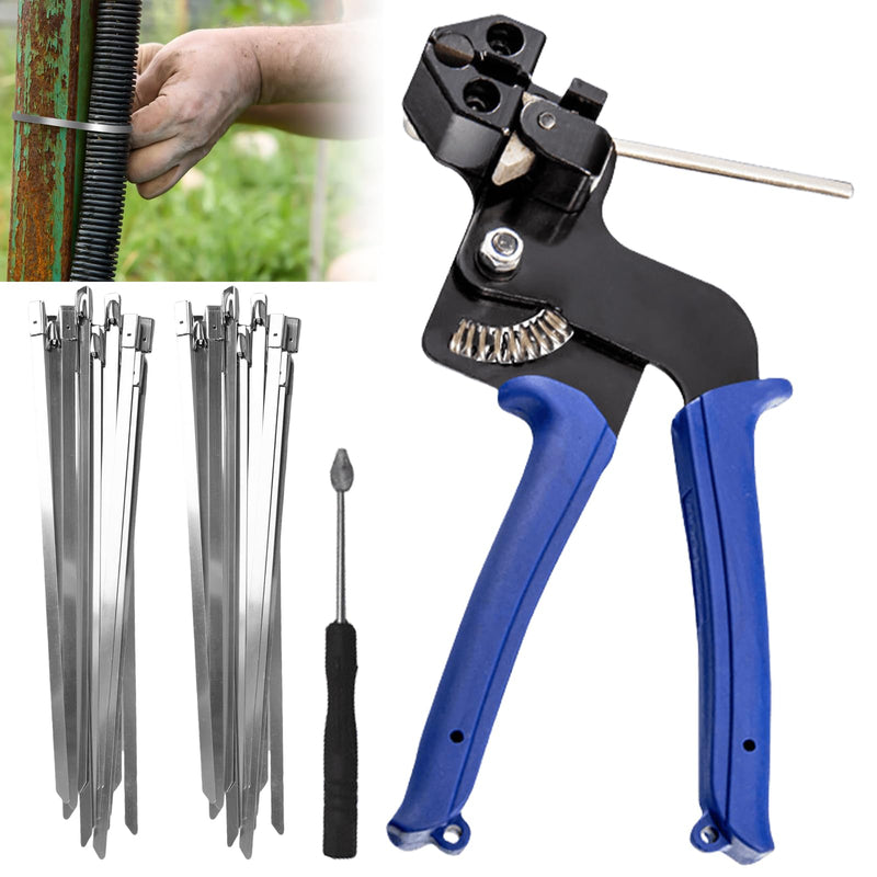 Pack of 100 Stainless Steel Cable Ties and Metal Tie Gun, 4.6 x 200 mm Cable Tie Pliers, Metal Cable Tie Tool, Cable Tie Gun for Tightening Cut Cable Bi