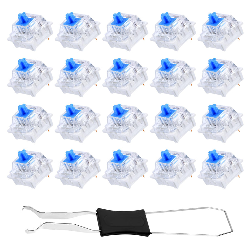 Pack of 20 Transparent Blue Axis Switches with Puller, 3 Pin Keyboard | Dustproof switches for mechanical keyboard - well suited for gaming keyboard and PC accessories - reliable and durable Blaue-20