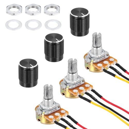 QUARKZMAN 3 Pieces 2K Ohm Potentiometer, 3 Pins Single Linear Digital Potentiometer with Rotary Knob for Automotive Electronics Multimedia Audio B2K Ohm