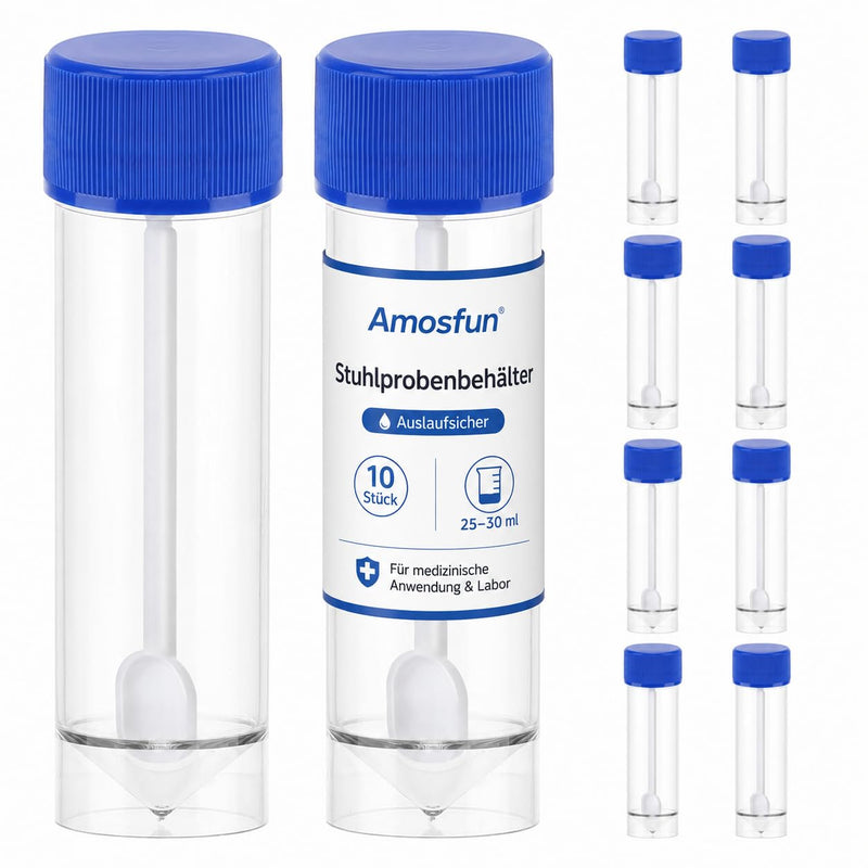 Amosfun Set of 10 Chair Sample Containers, 25-30 ml, Leak-Proof Sample Cups for Medical Use and Laboratory, Chair Sample Collector, Plastic