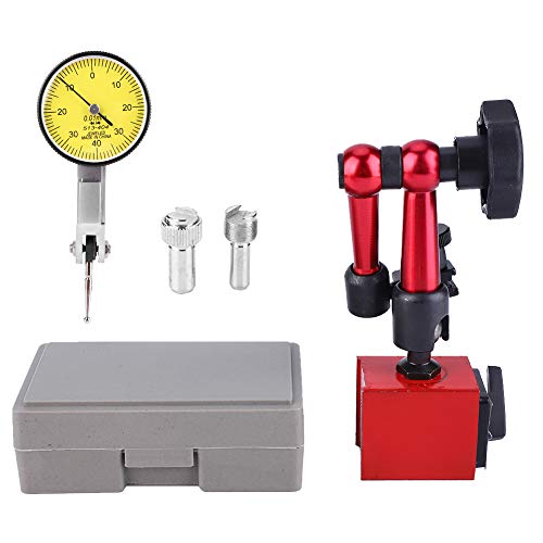 Lever Dial Gauge with Magnetic Holder 0-0.8 mm, Precision Dial Gauge 0.01 mm Accuracy | Robust lever test indicator in red, flexible magnetic stand for lathe & milling machine, shockproof testing device for workshop