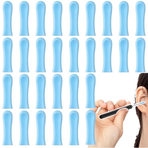 Pack of 30 Silicone Ear Cleaner Head for Earwax Remover, Silicone Ear Spoon Replacement Tips, Replacement Tips for Ear Suckers, Earwax Sucker Ear Cleaner Accessories (Blue)