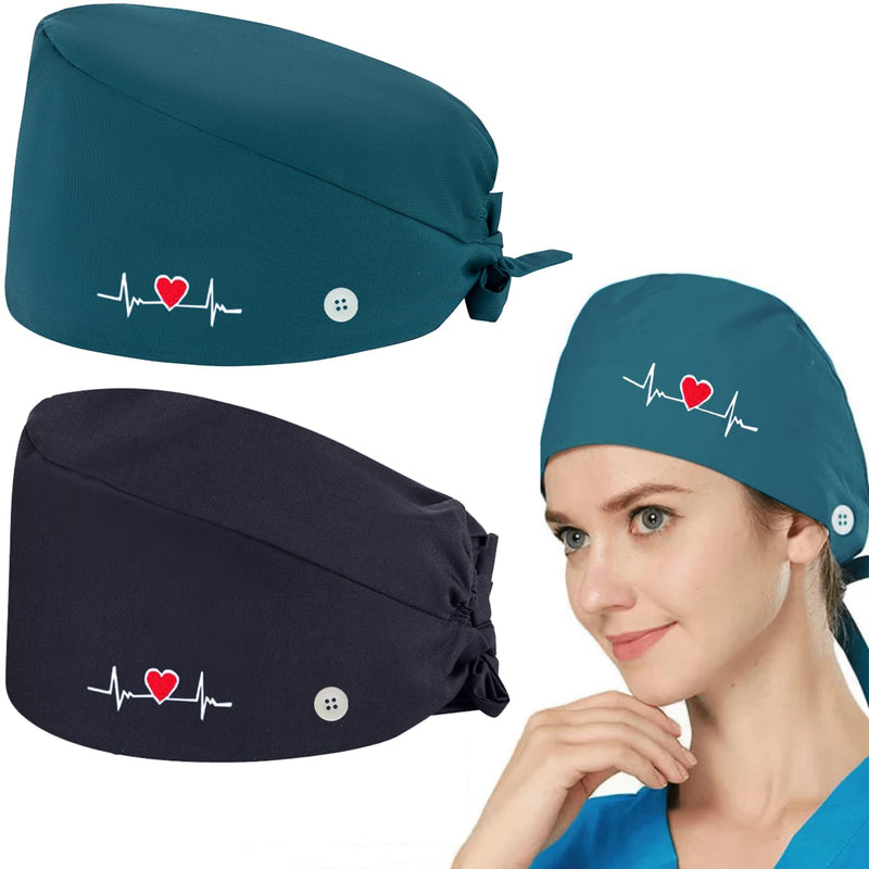 Pack of 2 Unisex Surgical Caps, Cotton | Lightweight and Comfortable, with Button and Sweatband, Adjustable Fit, Surgical Headwear for Doctors, Nurses, Dentists, and Clinics (A) a