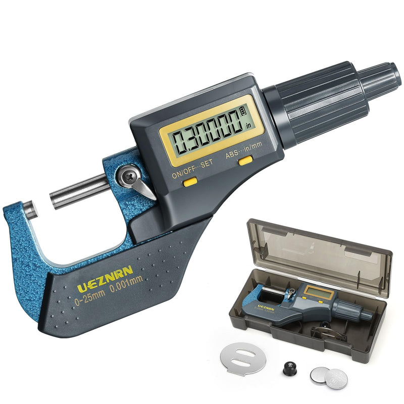 Ueznirn Outside Micrometer Digital 0-25 mm 0.001 mm/0.00003 Inches | High precision micrometer digital micrometer, LCD micrometer digital micrometer with wall thickness attachment