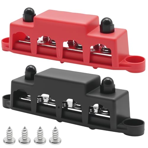 Hoypeyfiy Pack of 2 Bus Distribution Block, 12V-48V DC BusBar Distribution Block 250A BusBar Box with 4 x M8 Terminal Bolts, Suitable for Cars Motorhomes (Red, Black)