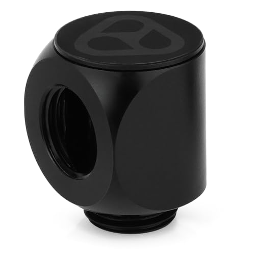 Thermal Grizzly - DeltaMate - Rotary 90° - Swivel Fitting - Black - CNC Machined Brass - G1/4" Male & Female Thread - For Modular Combinations in Water Cooling Systems | 90° Rotary, Brass, EPDM, G1/4 Male Female, Black, Compact, Modular, Seamless Integ...