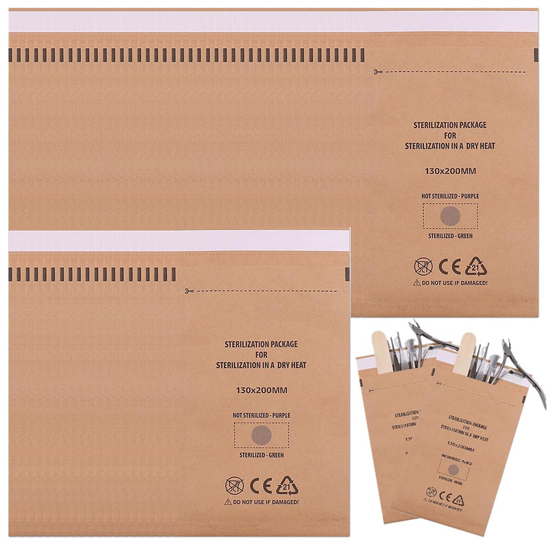 WeddHuis Pack of 50 Sterilisation Bags 130 x 200 mm Self-Adhesive for Manicure and Pedicure Tools, Cosmetic Instruments, Tattoo Supplies, Compatible with Steriliser and Autoclave
