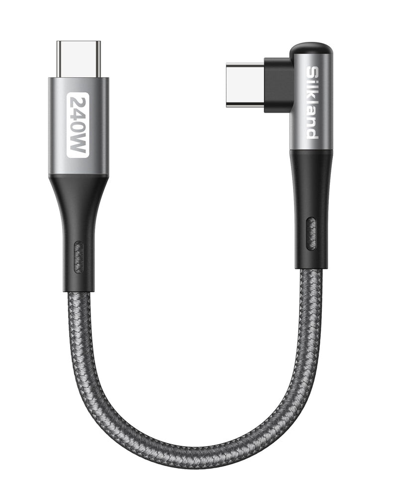 Silkland USB-C to USB-C Cable Short 15 cm Angle 240 W 48 V/5 A, PD3.1 & QC4.0+ | Charging cable 90 degrees 0.15M for iPhone 17 16 15/Pro Max, Galaxy S26 Ultra S25 S23 S22 S21, MacBook Pro/Air, iPad Pro/Mini, Pixel 0.15M