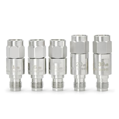 TOJOIN 12.4GHz RF Coaxial Attenuator, 3/6/10/20/30dB 5PCS SMA Copper Attenuator, Male to Female, 2W 50Ohm SMA Attenuator, Used in Mobile Communication, Aviation, Radar 2W 12.4G mix pack(3/6/10/20/30dB)-5pcs