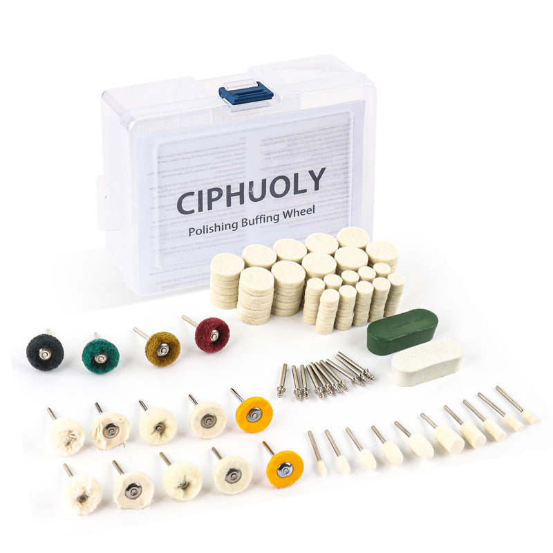 Wool Felt Polishing Discs Polishing Set for Dremel | 136 Pieces Mounted Polishing Attachments with 3 mm Shaft | Includes 2 x Polishing Paste & Storage Box | For Metal, Glass, Jade, Bicycle