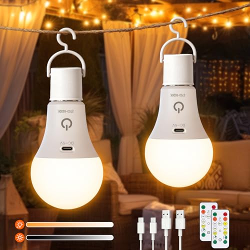 Ketom Remote Control Light Bulb E27 Rechargeable Bulb with Timer | 7 W rechargeable LED lamps, 3 colors and dimmable, touch control, pack of 2 wireless decorative lamp bulbs, emergency light 3 Colors 2 Pieces