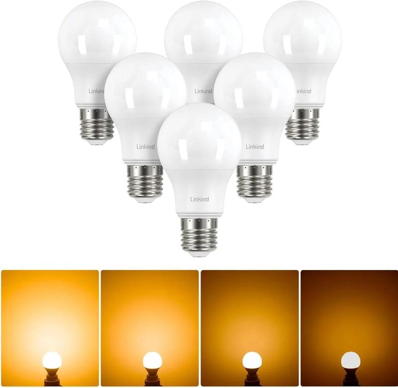 Linkind Dimmable E27 LED Bulb 7.3 W (Replaces 60 W), 2700 K Warm White 806 Lm A60 Edison Bulb with 220°, Dimmable E27 Bulb, Matte, Pack of 6 6 pieces Warm White 60w
