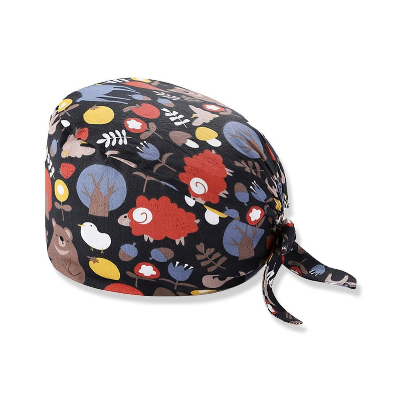 Surgical Cap Adjustable Work Cap Cotton Print Nurses Cap Surgical Caps Women Men Dust Caps Cap for Doctors, Nurses, Surgical Hood Fabric, Cute Small Animals (Black) Multicolored2
