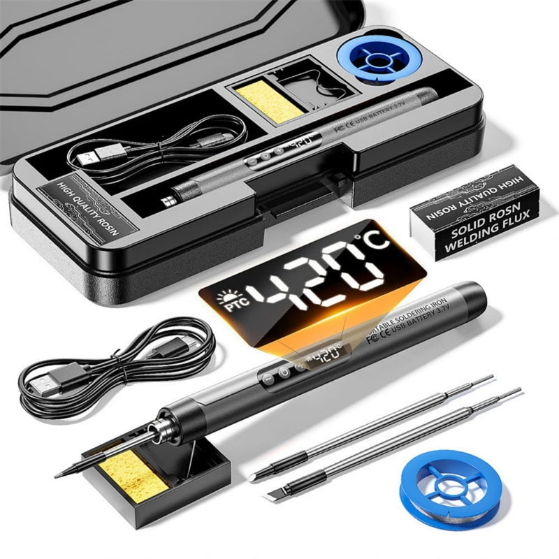 Battery Soldering Iron Set, USB Rechargeable Soldering Iron with LCD, Ceramic Heating Core, Adjustable Temperature 200-450°C, 3 Soldering Tips, Mini Soldering Station for Small Repair such as Circuit Boards and Jewellery