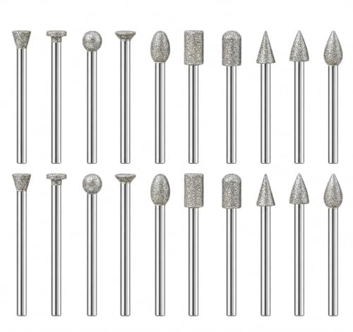 20 Piece Diamond Cutter Set for Dremel 3 mm Shank 120 Grit for Engraving Grinding Polishing Stone Glass Ceramic