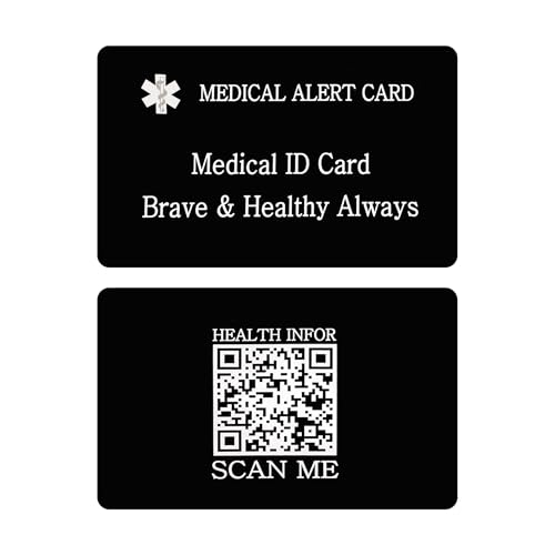 Uloveido Editable QR Code Medical Alert Card, Personalized Emergency Health ID Wallet Card, Update Medical Information Anytime, black, Standard size, American
