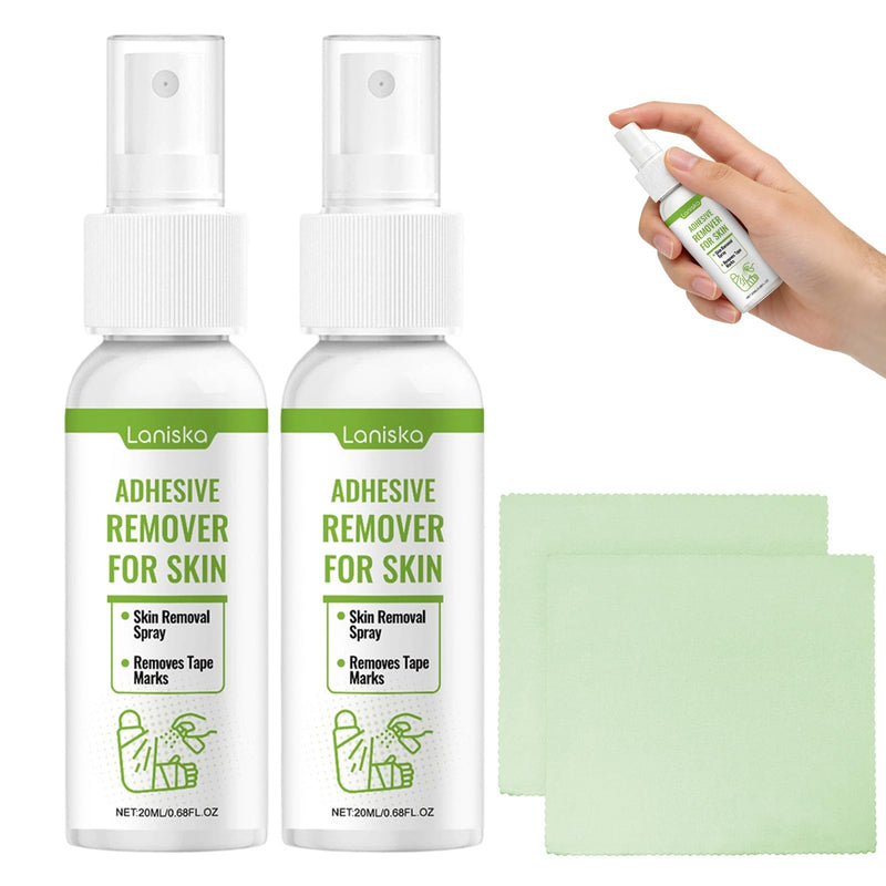 Plaster Remover Spray 20 ml, Set of 2 - Plaster Remover & Adhesive Residue Remover for Gentle Skin - Effective & Skin-Friendly - Includes Lint-Free Cleaning Cloths and Towels B