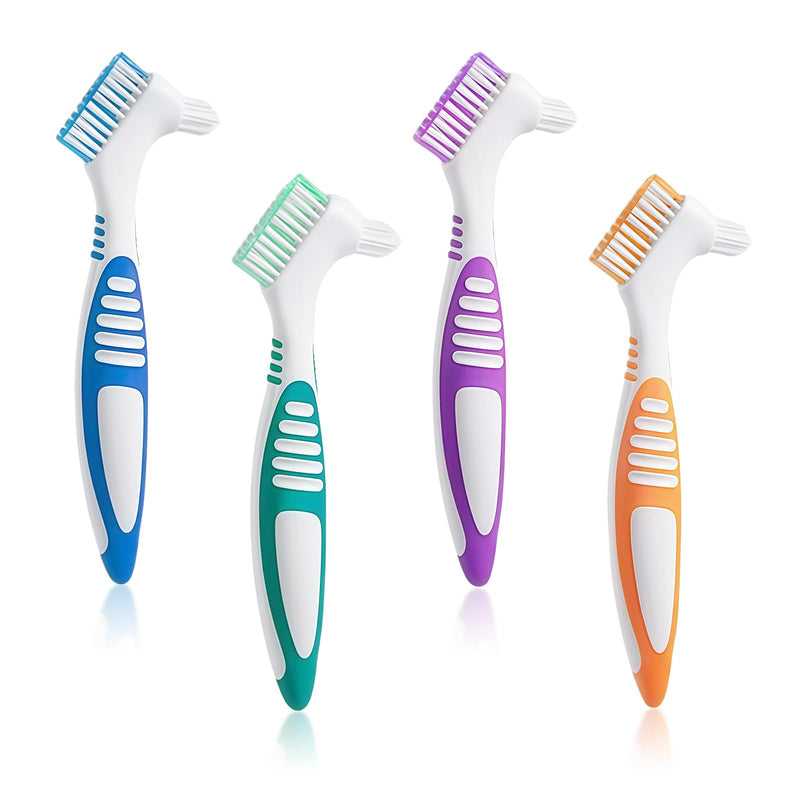 Flintronic Pack of 4 Double-Sided Denture Cleaning Brushes, Soft Denture Brush, Toothbrush for Prostheses, Multilayer Bristles for Cleaning False Teeth Pack of 4 Brushes