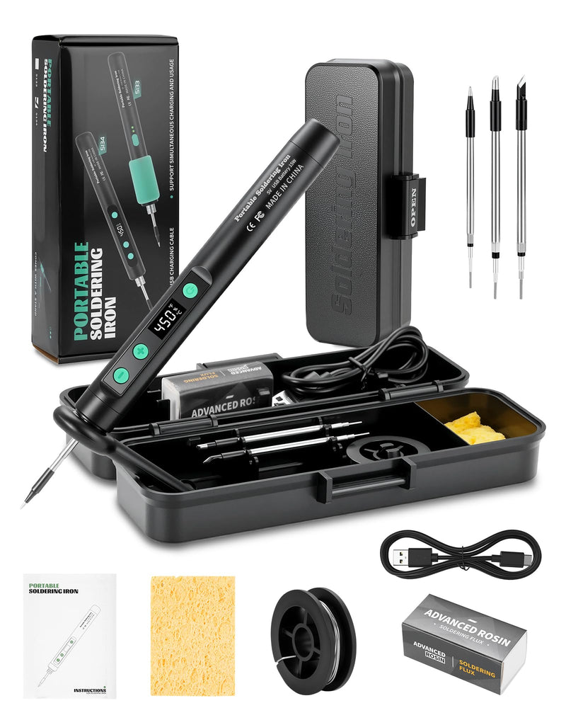 USB Soldering Iron with 3 Soldering Tips (K, 3C, B) | Portable Welding Kit 15W with Housing and Bracket | Quick Heating 8 Seconds | 3 Temperatures 180-450°C | Repair and Pyrography C